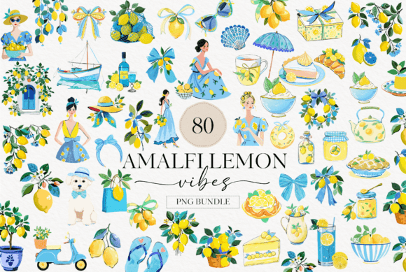 Amalfi Lemon Clipart Set: Vibrant Summer Design Assets