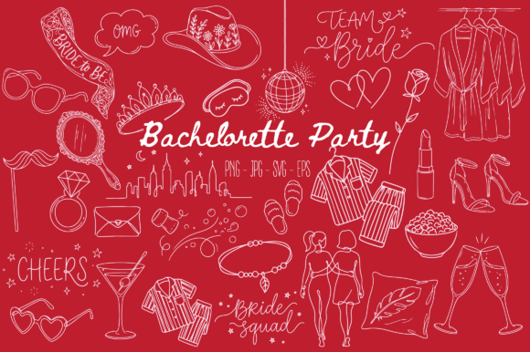 Bachelorette Party Doodle Clipart Bundle for the Ultimate Bride Squad