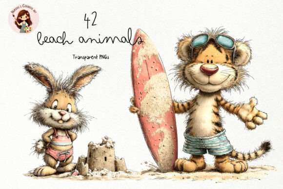 Beach Animals Clipart: A Hand-Drawn Watercolor Set for Creatives