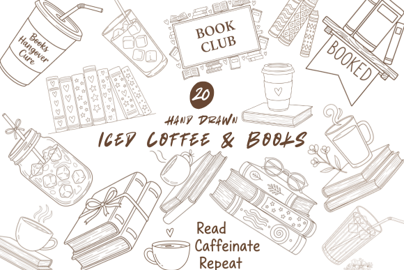 Capture the Cozy Aesthetic with 20 Iced Coffee & Books Clipart