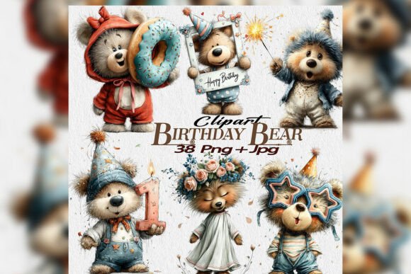 Charming Watercolor Birthday Bear PNG Clipart for Sweet Designs