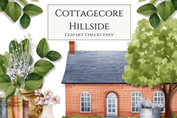 Cottagecore Hillside Clipart Bundle: Rustic Charm for Modern Design