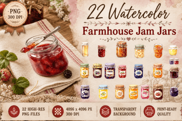 Cottagecore Jam Jar Clipart: Rustic PNG for Cozy Designs