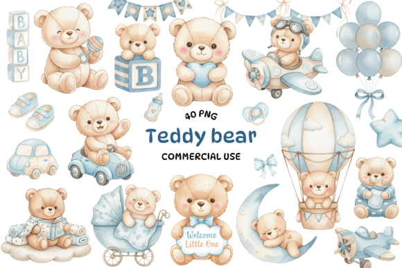 Designing with Heart: The Cute Blue Teddy Bear Clipart Bundle