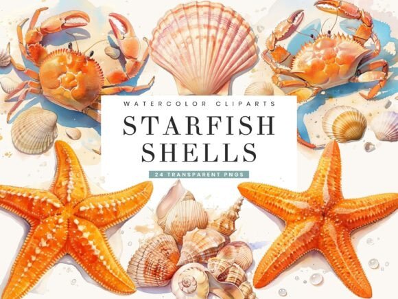 Dive into Coastal Charm with the Watercolor Starfish Clipart Bundle
