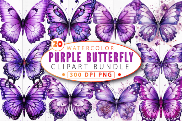 Elegant Purple Butterfly Sublimation Clipart Bundle