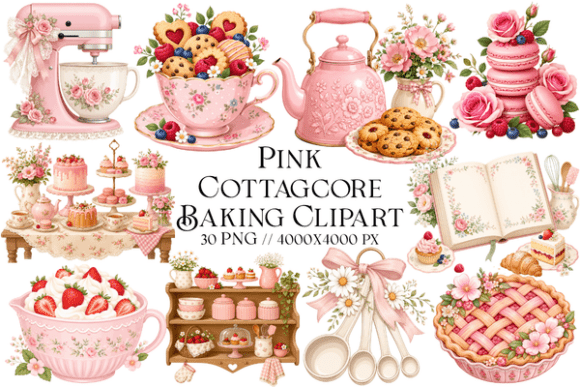 Embrace the Whimsy of Pink Cottagecore Baking Clipart