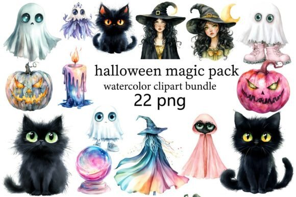 Enchanting Halloween Magic Pack Watercolor Clipart for Creators