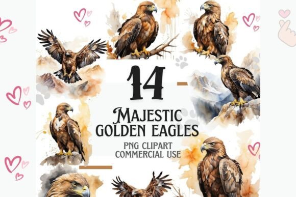 Golden Eagle Watercolor Clipart: Add Majestic Detail to Your Designs