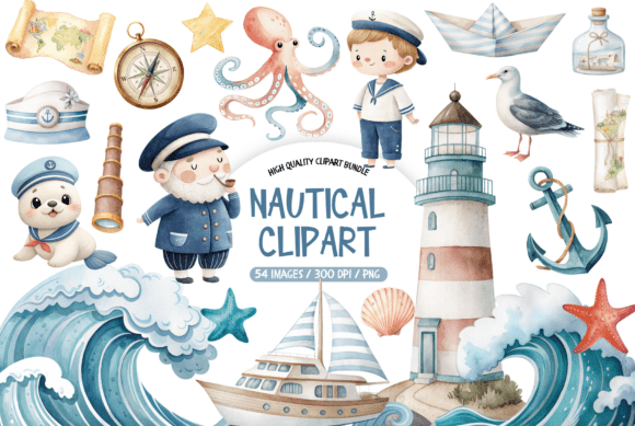 Nautical Clipart Bundle: Watercolor Coastal Design Elements