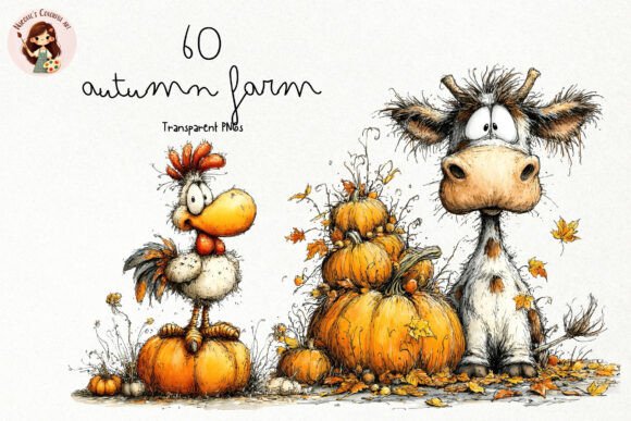 Quirky Autumn Farm PNG Clipart Set: A Cozy Design Resource