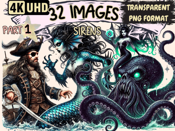 Sirens Clipart P1: Weaving Mythical Allure into Modern Design