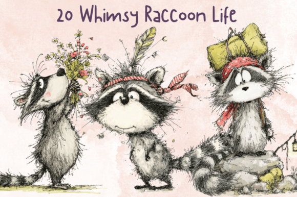 Storybook Whimsy Raccoon Clipart Set: Woodland Charm for Modern Projects