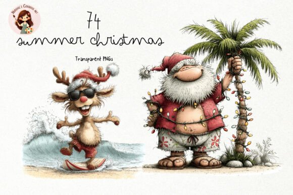 Summer Christmas PNG Clipart Set: A Handcrafted Design Asset