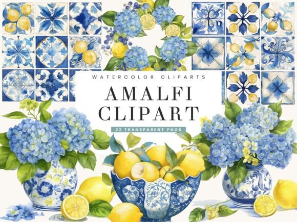 Watercolor Amalfi Clipart Bundle: Capture Mediterranean Charm