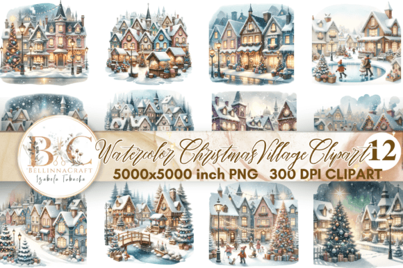 Watercolor Christmas Village Clipart: A Festive Design Toolkit
