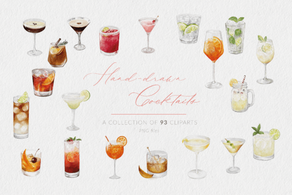 Watercolor Style Cocktails Set: Hand-Drawn Art for Designers