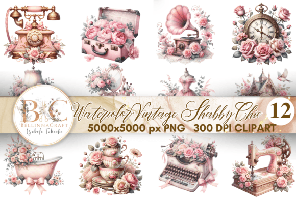 Watercolor Vintage Shabby Chic Clipart for Timeless Designs