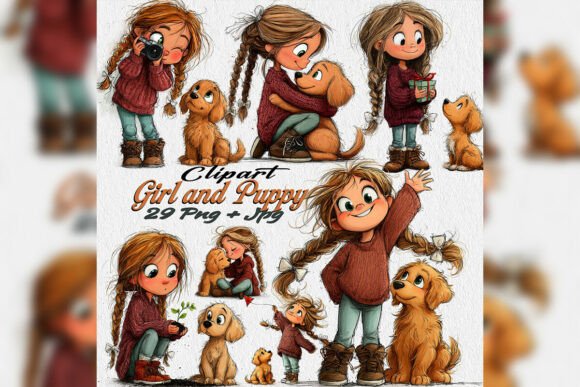Whimsical Girl Golden Retriever PNG Clip: A Heartwarming Design Asset